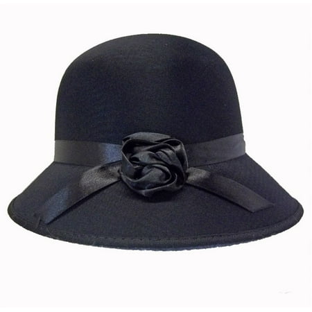 Ladies Black Satin Cloche Hat