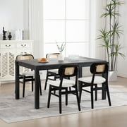Guyou Rattan Dining Chairs Set of 2, Farmhouse Black Wooden Dining Side Chairs, Mid Century Modern Linen Upholstered Kitchen Chairs with Cane Back for Dining Room Kitchen Living Room, Beige