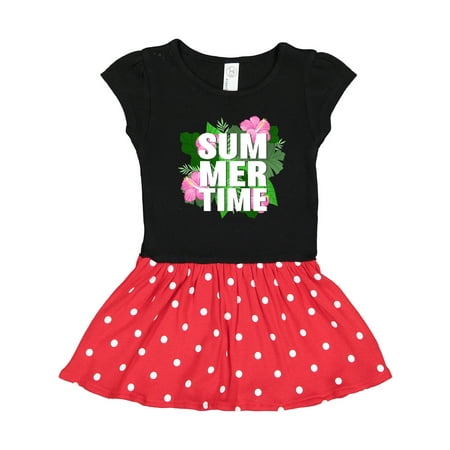 

Inktastic Summer Time Jungle Leaves and Hibiscus Flowers Gift Toddler Girl Dress