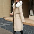 thumbnail image 3 of Scyoekwg Winter Jacket for Women Clearance Winter Zippered Drawstring Hooded Thickened Long Cotton Coat Loose Outwear Long Sleeve Solid Color Casual Outerwear (Beige,L), 3 of 7