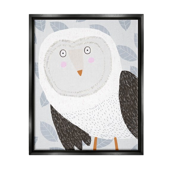 Stupell Industries Leaf Patterned Owl Bird Graphic Art Jet Black Floating Framed Canvas Print Wall Art, Design by Carla Daly