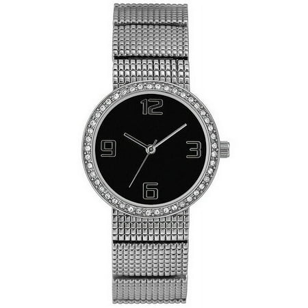 Ladies' Watch with Round Stone Case and Metal Band
