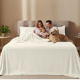 thumbnail image 4 of Naiade Queen Size Sheet Set,Soft Microfiber 4 Piece Hotel Luxury Bed Sheets with Deep Pockets, Embroidered Pillow Case,Side Storage Pocket Fitted Sheet, Flat Sheet (Ivory), 4 of 7