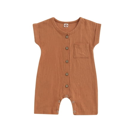 

Suanret Newborn Baby Boys Jumpsuit Sleeveless Crew Neck Button Closure Summer Romper Casual Bodysuit Clothes Brown 0-3 Months