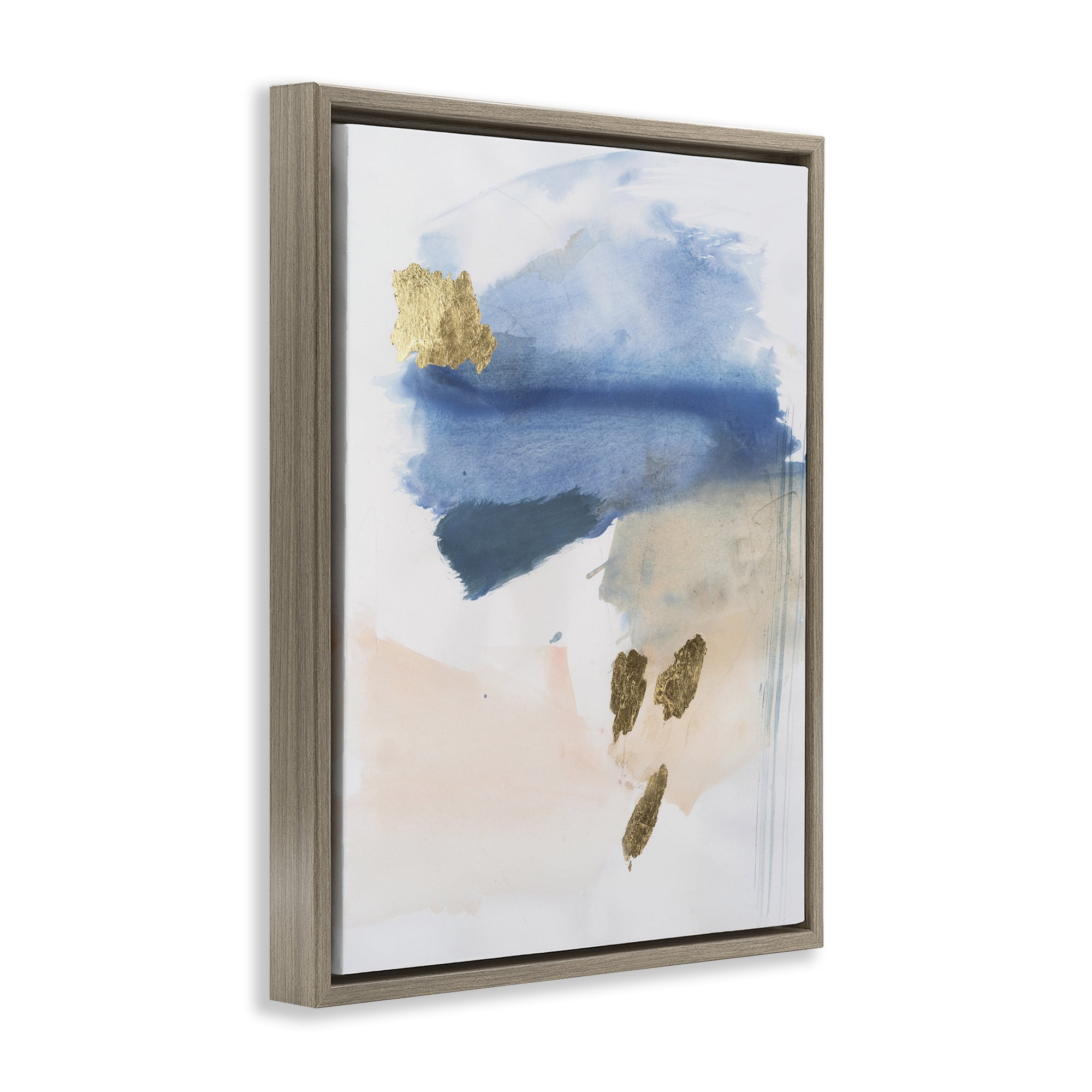 Stupell Industries Blue & Blush Ombre Abstract Painting Brown Floater Framed Canvas Art Print Wall Art, 25 x 31