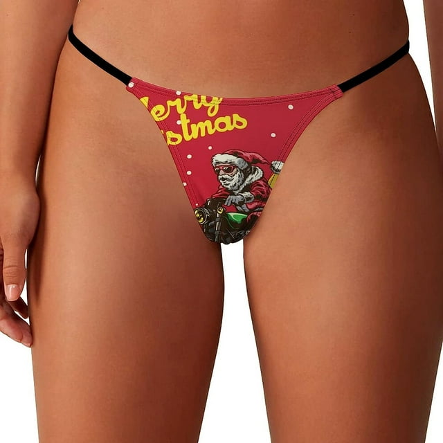 Funny Christmas Santa Claus Motorcycle Seamless Thongs for Women Low Rise Invisible Breathable