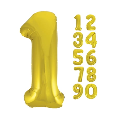 Unique Industries Foil Big Number 1 Shaped 34" Gold Solid Print 1st Birthday Balloon