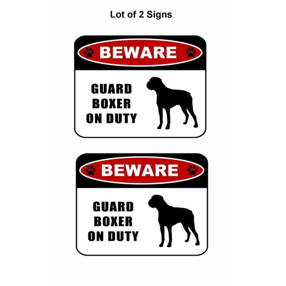 2 count "Beware Guard Boxer (silhouette) on Duty" 11.5 inch x 9 inch Laminated Dog Sign