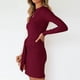 thumbnail image 4 of Vestido Ajustado, Vestido Corto Ajustado, Cintura Alta, Manga Larga, Cinturón, Suave Para La Oficina ANGGREK Vino Tinto L, 4 of 6