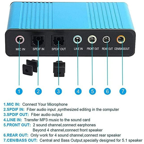 Acheter Carte son externe bleue à 6 canaux, son Surround 5.1, adaptateur de carte  son Audio optique externe USB