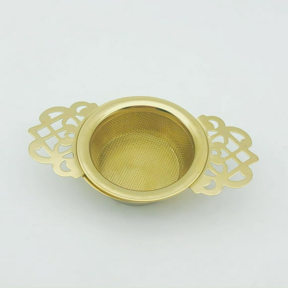 Nvzi Coladores de té - 1 juego, 11,2 x 6,5 cm, colador de té dorado para hojas sueltas, con soporte inferior, colador de malla de acero inoxidable para té, perfecto para el hogar y la oficina.