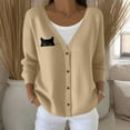 thumbnail image 2 of Cnbwig Fall Sweaters for Women 2025 Elegant Long Sleeve Knit Cardigan Button Down Sweater Cat Knitted Coat Loose V Neck Jacket Fall Sweatshirt Trendy Blouses E-Khaki S, 2 of 5