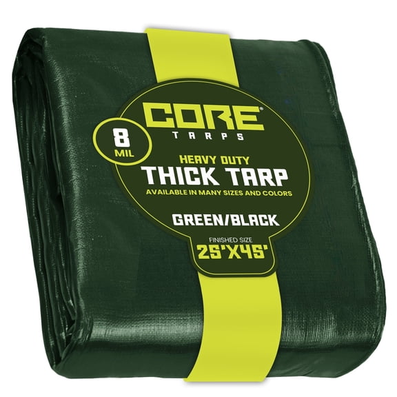Core Tarps 8 Mil Heavy Duty Tarp Tarpaulin Waterproof Cover, Green/Black 25′ X 45′Ft