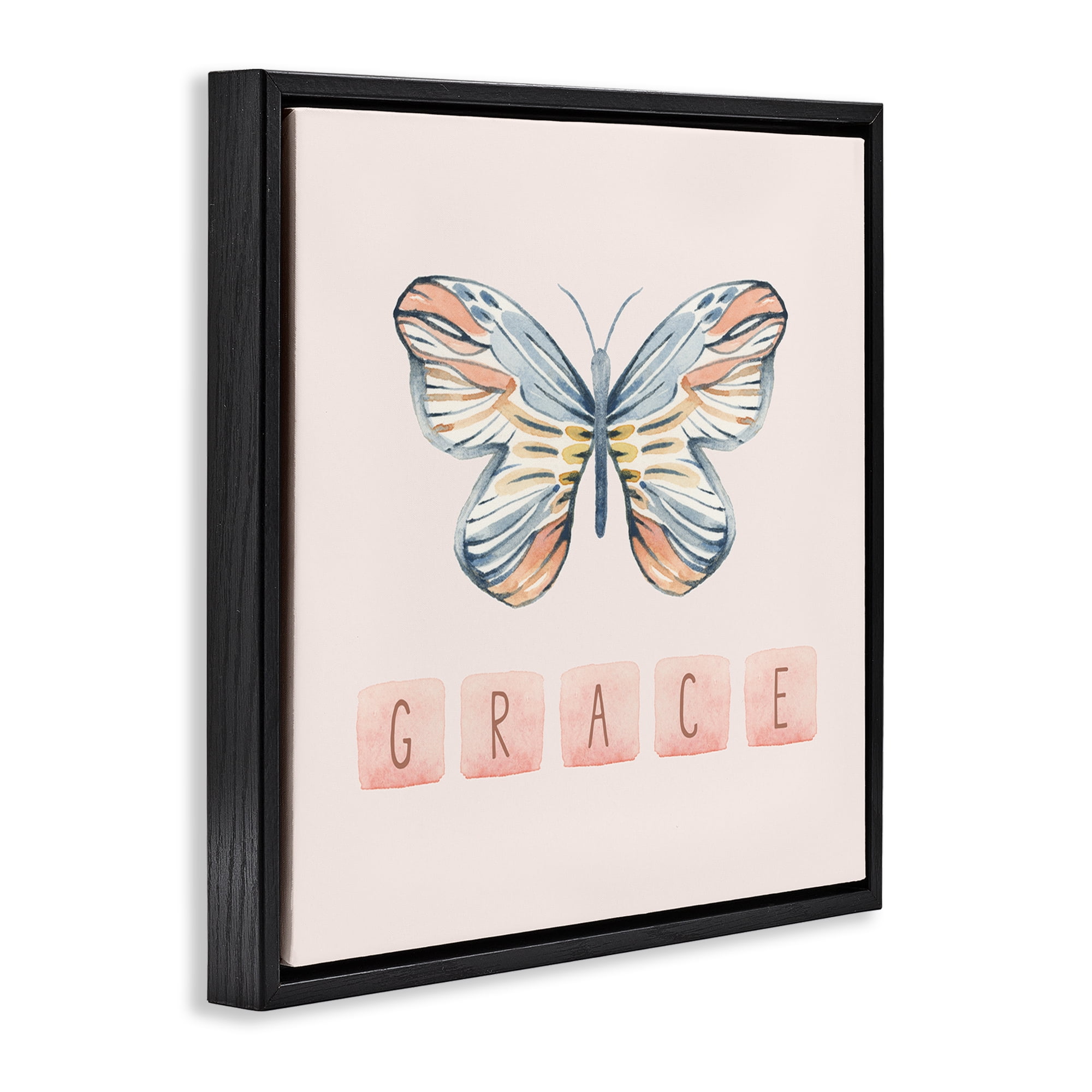 Stupell Industries Grace with Butterfly Religious & Spiritual Painting Black Floater Framed Canvas Art Print Wall Art, 25 x 25