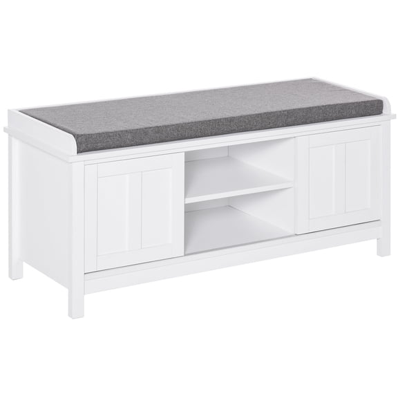 Wooden Storage Benches HOMCOM Entryway Shoe Bench Storage Ottoman with Sliding Doors, Adjustable Shelving, 6 Compartments, and Padded Seat, Holds 10 Pairs, White,Storage Benches For Entryway
