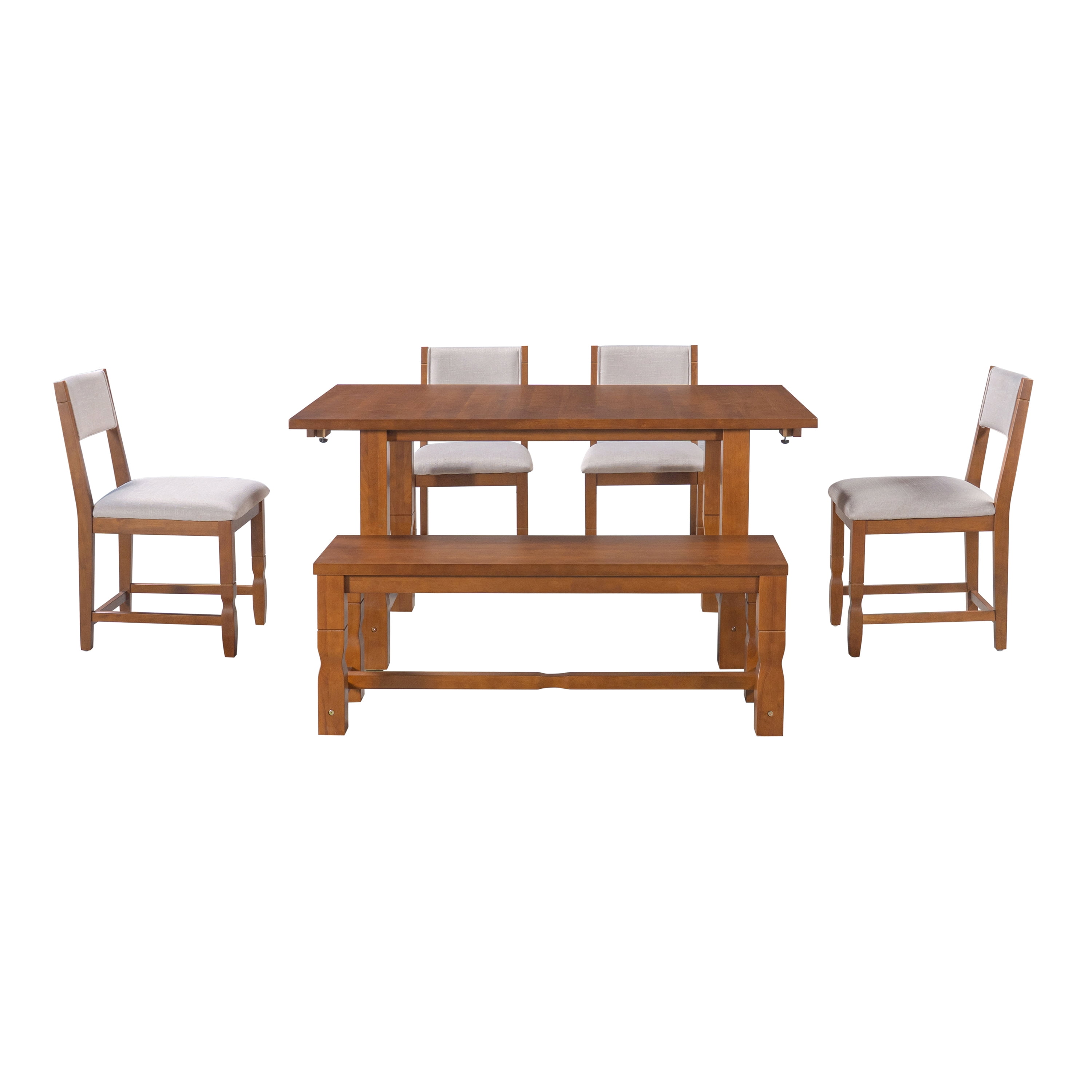 Mintazer 6 Piece Extendable Dining Table Set with 4 Upholstered Dining Chairs & Bench, 84 Inch Rectangular Farmhouse Dinner Table with 2 Removable Leaves for Kitchen Dining Room Apartment, Brown