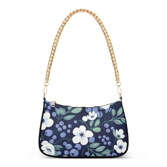 Blueberries Flowers Leaves FloralWomen Small Shoulder Bag Crossbody Tote Hobo Bags Purse Clutch Handbags with Chain Strap for Women