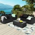 thumbnail image 1 of Gymax Ensemble de Conversation en Rotin 4 Pcs pour Patio, Ensemble de Meubles d'Extérieur avec Coussins Noirs, 1 of 7