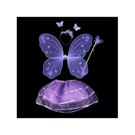 Tinymills 4Pcs children baby girl fairy costume art photo suit headband butterfly wings wand pettiskirt
