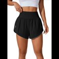 thumbnail image 3 of Pantalones Cortos de Cintura Alta para Mujer, Ideales para Correr, Hacer Ejercicio en el Gimnasio, con Bolsillos Interiores. Negro L, 3 of 9