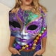 thumbnail image 1 of RKSTN Mardi Gras 3/4 Sleeve T Shirts for Women Top Oversized Crewneck Carnival Mask Print 3/4 Length Sleeve Shirt Womens Casual Round Neck Mask Tuesday Carnival Party Three Quarter Sleeve Tee Shirt, 1 of 5