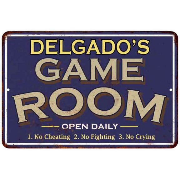 DELGADO'S Blue Game Room Gift Sign Metal 8 x 12 High Gloss Metal 208120002108