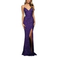 thumbnail image 1 of Gibobby Vestidos de fiesta elegantes Vestido maxi sin espalda de lentejuelas sexy elegante de color sólido para mujer que adelgaza el vestido de noche formal dividido(Morado,M), 1 of 5