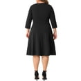 thumbnail image 3 of Vestido Plus Size Agnes Orinda para Mujeres, Casual, Invitada de Boda, Trabajo, Midi, Cuello en V Notch, Manga 3/4, Vestidos A-Line 4X Negro, 3 of 6