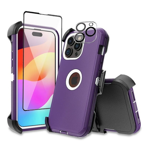 Xhy iPhone 15 Plus Case with Screen and Lens Protector and Belt Clip Holster Military Grade Heavy Duty 3 in 1 Shockproof Armor for iPhone 15 Plus 6.7 inch 2023 Phone - Black+Orange