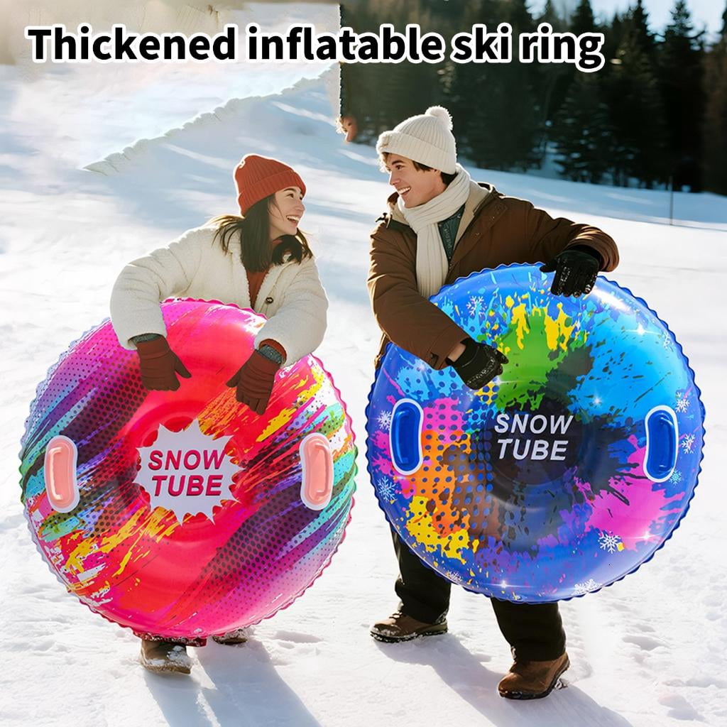 Osdhezcn Inflatable Snow Tube Sled with Handles Inflatable Ski Rings PVC Sledding Tube Protable Winter Snow Sledding Toy