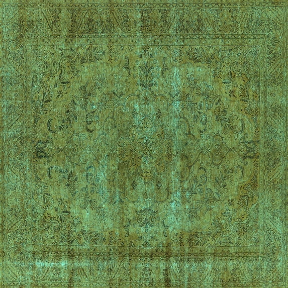 Ahgly Company Machine Washable Indoor Square Oriental Turquoise Blue Industrial Area Rugs, 6' Square