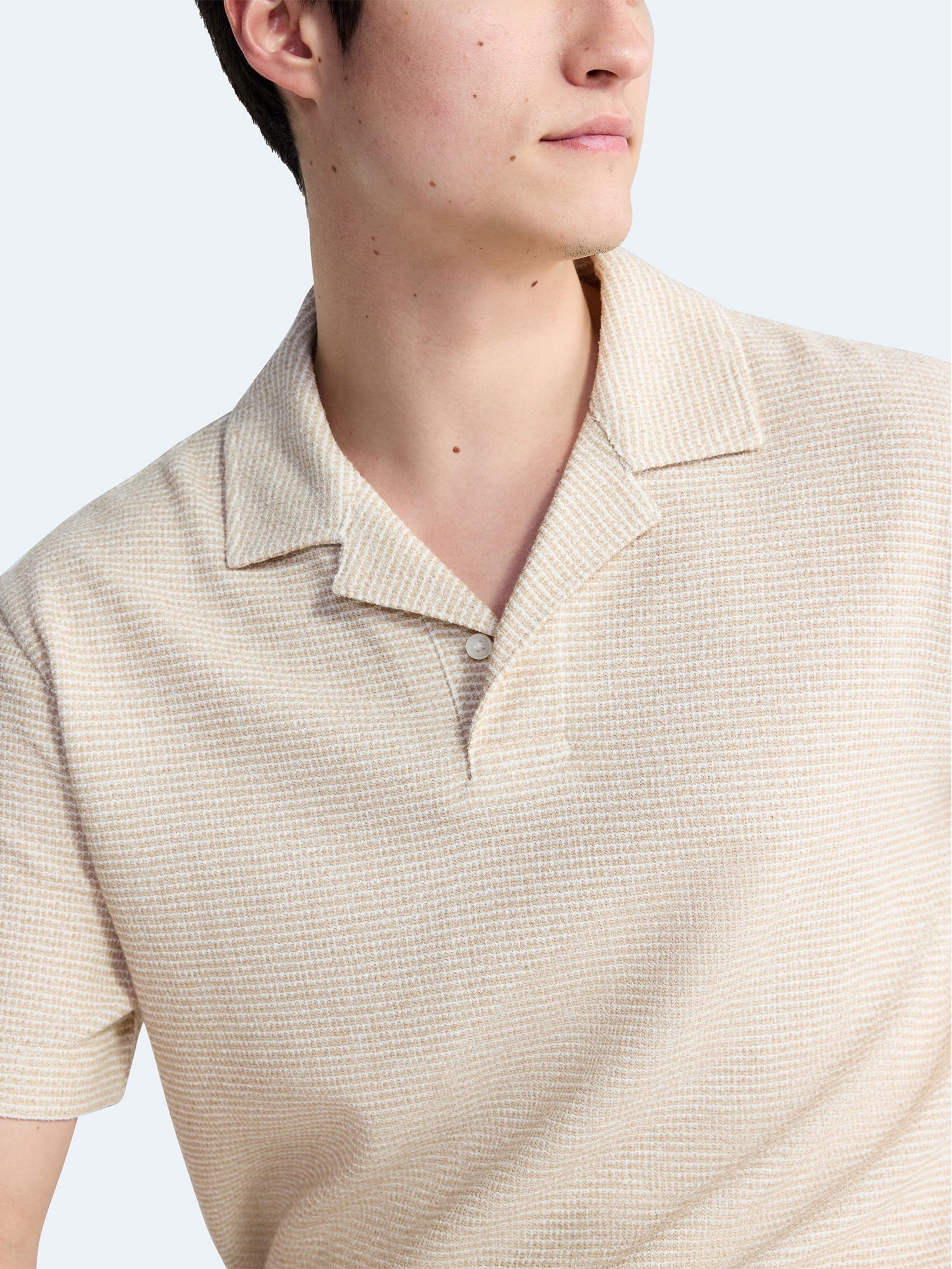 Free Assembly Men's Textured Polo Camp Shirt, Sizes S-3XL