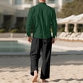 thumbnail image 5 of UVEASISHA Mens Linen Sets 2 Piece Outfits Long Sleeve Henley Shirt Elastic Waist Pants Lounge Set Breathable Summer Outfit with Pockets for Beach Army Green XL, 5 of 7