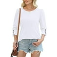thumbnail image 3 of Diufon Womens Tops 3/4 Sleeve with Buttons Dressy Casual Blouses Soft Crewneck Shirts Fall Fashion Clothes, 3 of 9