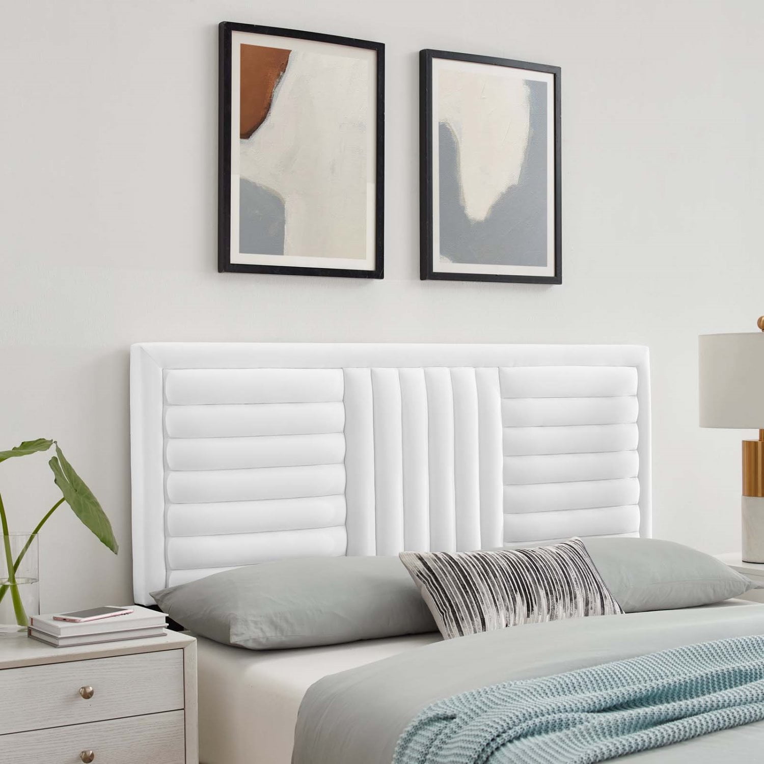Tufted Headboard, Full Queen Size, White, Velvet, Mid Century Bedroom, Modern Contemporary Boutique HB35250