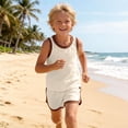 thumbnail image 5 of Zpanxa Boys Summer Outfits Kids Summer Solid Color Round Neck Sleeveless Top and Shorts Two Piece Outfit Beige 1 Years, 5 of 8