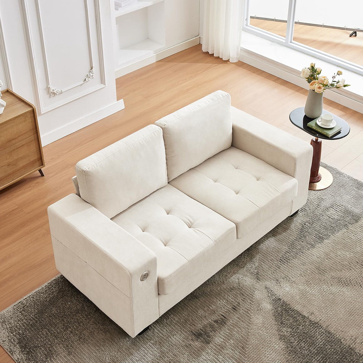 Danolapsi 70" Loveseat Sofa, Chenille Love Seat Couches With USB Charging Ports & Side Pockets, Button Tufted Upholstered Mid Century Modern Couch, Couches for Living Room, Bedroom, Apartment, Office
