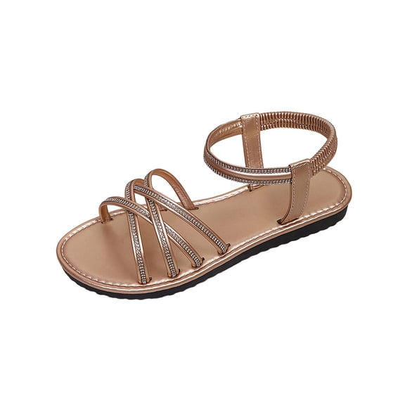 Wensltd Dressy Brown Sandals for Women Black Wide Width Solid Color Sandals Spring Summer Beach Wear Elastic Strap Flat Sole
