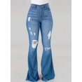 thumbnail image 4 of Women’s High Waisted Distressed Flare Jeans Stretchy Denim Trendy Ripped Details for Curvy Fit, 4 of 6