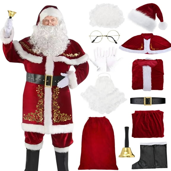 Alaiyaky Santa Claus Costume Adult Men, Luxury Santa Suit Santa Outfit Christmas Fancy Dress Men Xmas Plus Sized Christmas Party