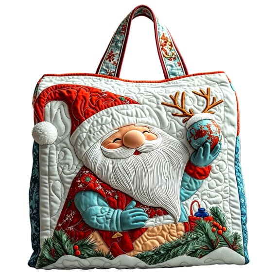 Christmas Tote Bag for Women, Quilted 3D Embossed Holiday Handbag, Large Reusable Grocery Shopping Shoulder Bag, Lightweight Travel Work Purse