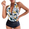 thumbnail image 1 of Bikini sin espalda con estampado de bloques de color cómodo para mujer, traje de baño de una pieza, conjunto de ropa de playa OAVQHLG3B Store lin121212, 1 of 3