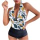 thumbnail image 1 of Bikini sin espalda con estampado de bloques de color cómodo para mujer, traje de baño de una pieza, conjunto de ropa de playa OAVQHLG3B Store lin121212, 1 of 3