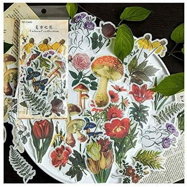 Zhuge (60 PCS), Tropical Plants Style Note Stickers Easy Self-Adhesive Flowers Roses Garden Wildflowers Butterflies for Scrapbook, Notebook, Journal, Card Making, Letters … (#7)