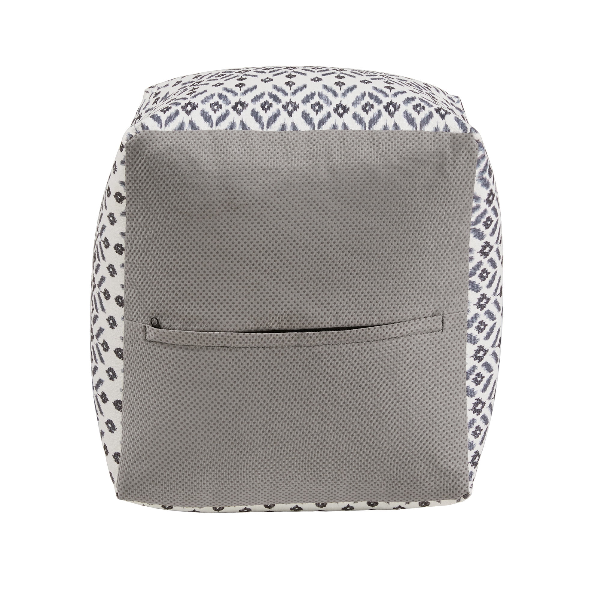 Weston Home Dinant Upholstered Square Pouf Ottoman, Ivory & Blue Abstract Diamond Pattern Fabric