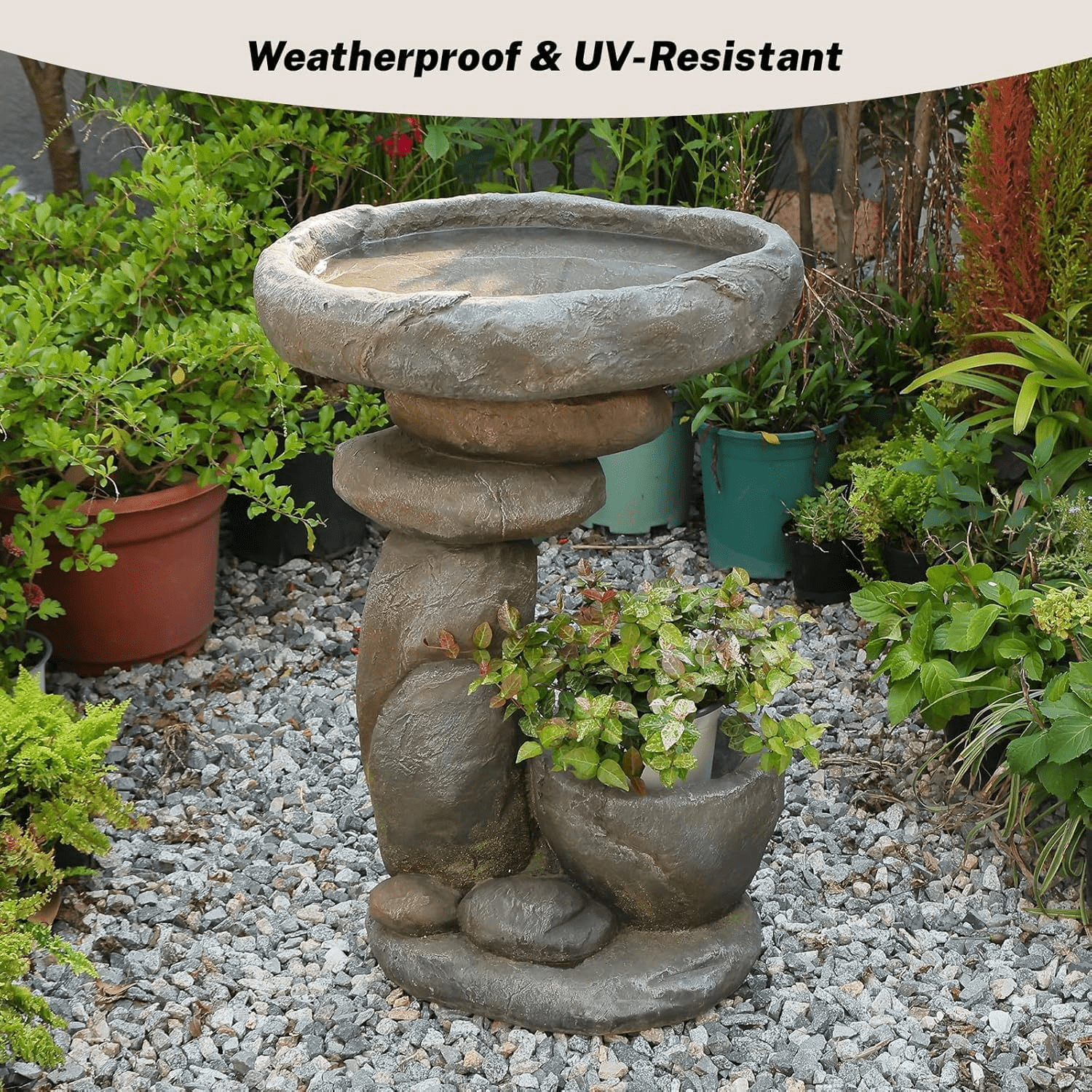 Outdoor Bird Bath Fountain Garden Fountain for Patio Yard Vertical Space Saving Design Weather Resistant Resin Fiberglass Composite