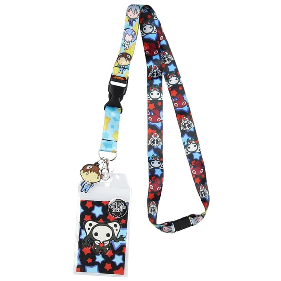 Neon Genesis Evangelion Lanyard 4th Angel ID Badge Holder w/ Shinji Rubber Pendant and Collectible Sticker