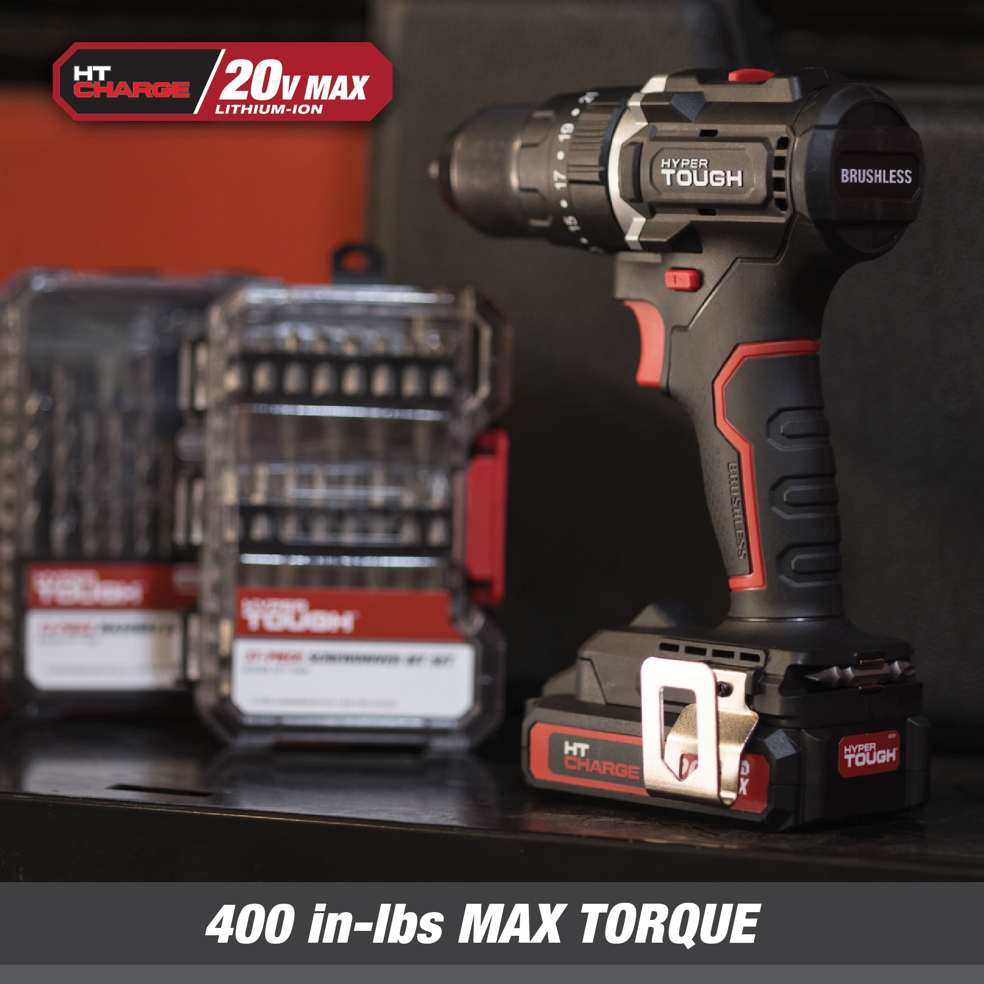 Hyper Tough 20V Max Brushless 2-Speed Cordless Hammer Drill with 1.5Ah Lithium-Ion Battery and Charger