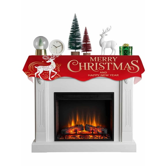 Merry Christmas Mantel Scarf Fireplace Decorations for Living Room, Xmas Elk Winter Holiday New Year Fireplace Mantel Scarf Cover Runner for Halloween/Thanksgiving/Christmas Decor 70"x17"
