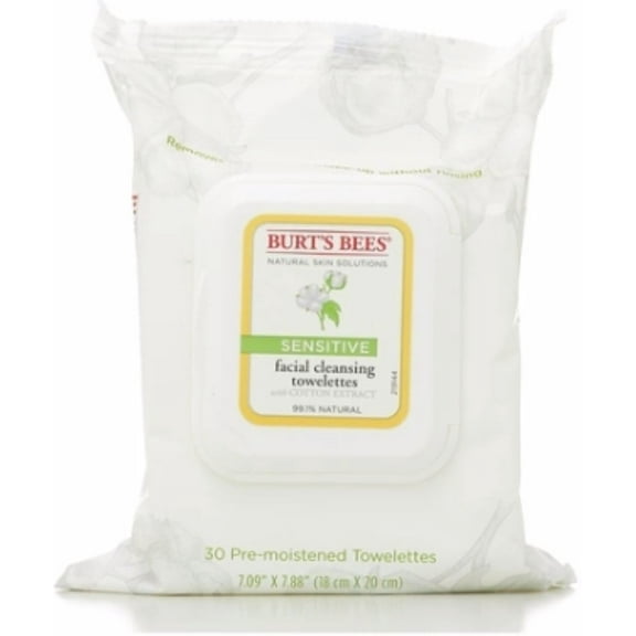 Burt's Bees Sensitive Facial Cleansing Towelettes with Cotton Extract 30 ea (Pack of 3)